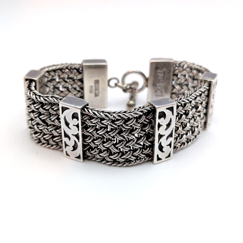 Vintage Lois Hill Sterling Silver 925 Braided Scroll Toggle Bracelet 7.25" 58.9g